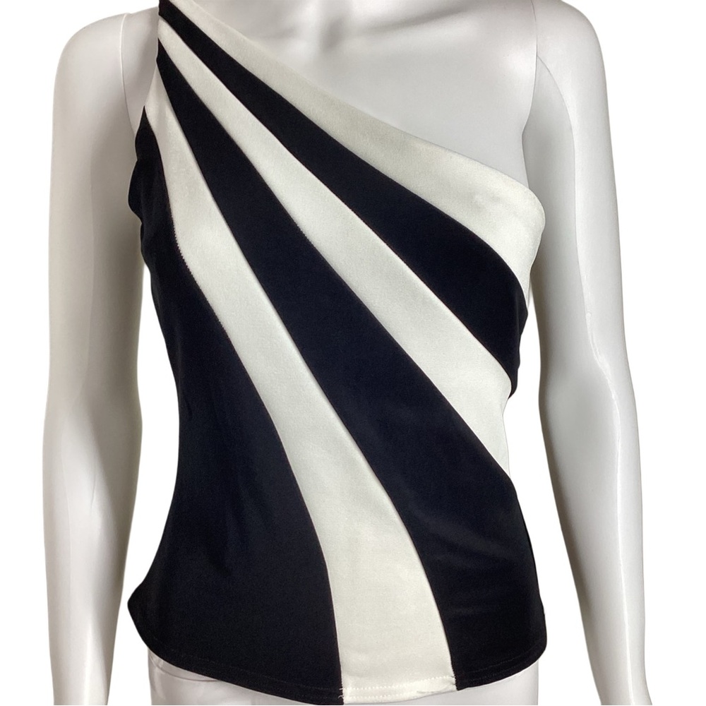 Scott McClintock Black and White One-Shoulder Blouse